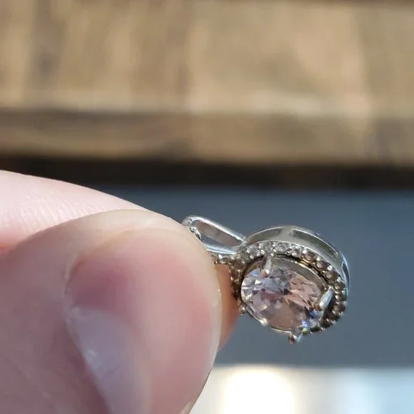 18 Inch 925 Sterling Silver Rustic Halo Gemstone CZ Pendant Necklace - Picture 5 of 8